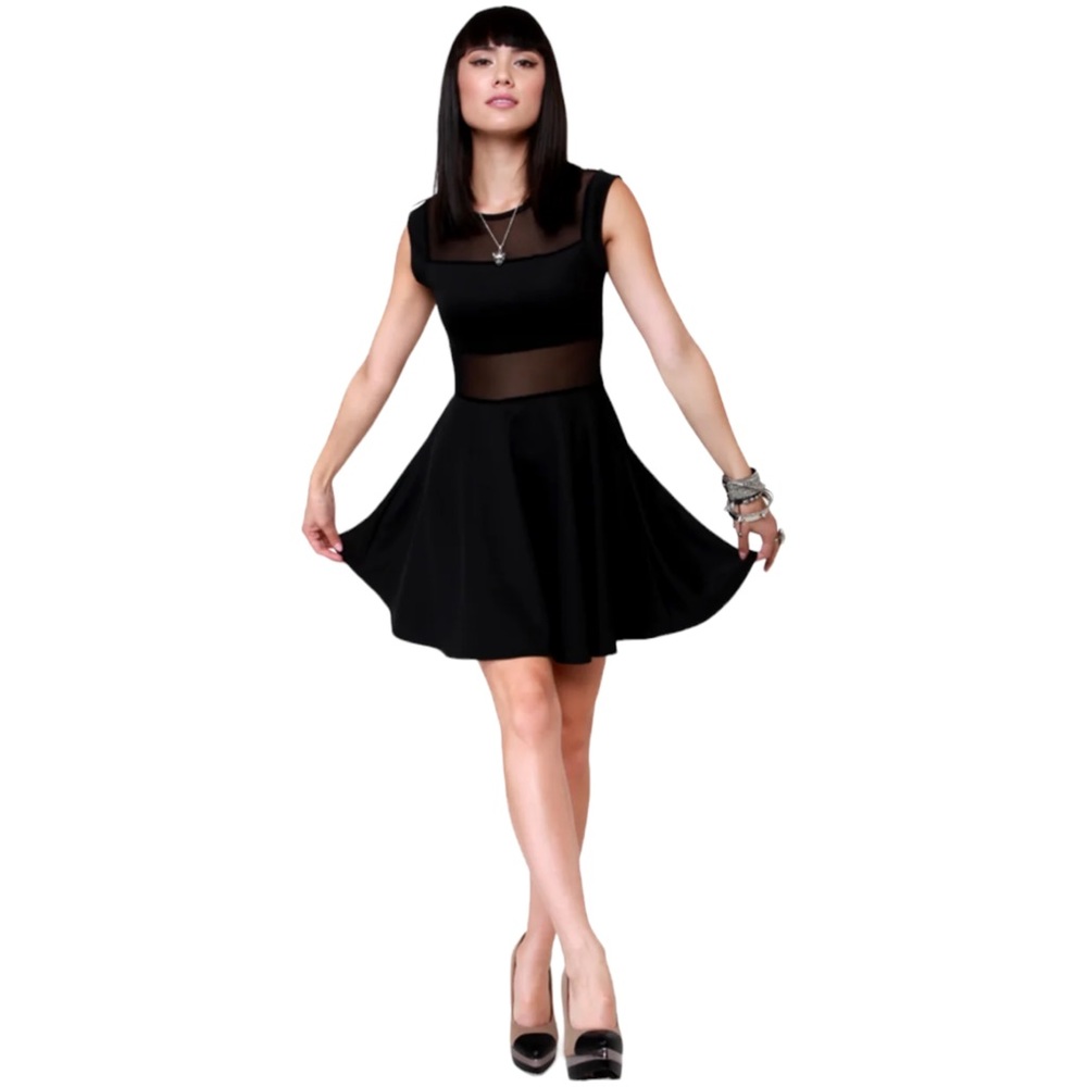 L’ATISTE Center Piece Cutout Black Dress Mesh Panel Fit and Flair Size Small